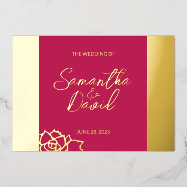 Rose Floral moderne Red Mariage Foil Invitation (Recto)