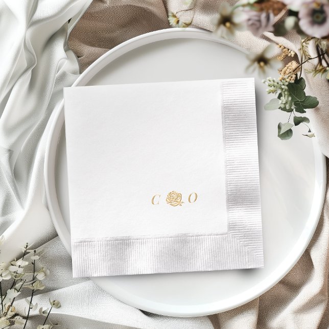 Rose floral monogram minimalist wedding (Rose floral monogram minimalist wedding foil napkins)