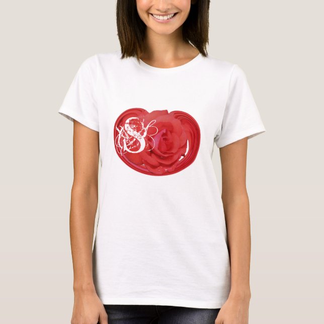Rose Floral Monogramm Ihre Initialen T-Shirt (Vorderseite)
