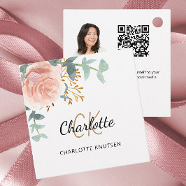 Rose floral Monogramm Name Business QR Foto Tag Geschenkanhänger