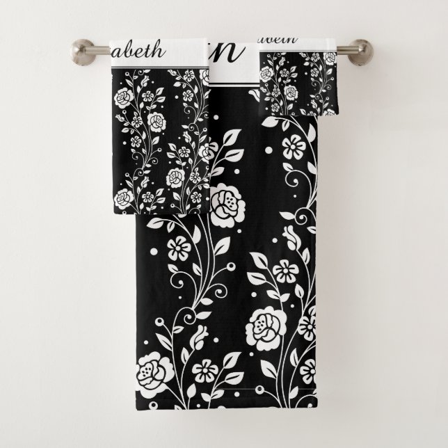 Rose Floral Noir Et Blanc Nom Motif Imprimer (En situation)