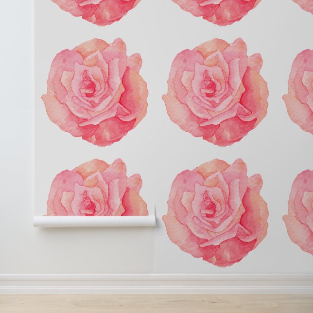 Rose Floral Pink Wasserfarben Tapete (Anwendung)