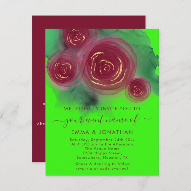 Rose Floral QR Code Hell Green Marsala (Vorne/Hinten)