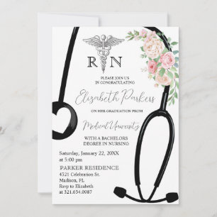 Rose Floral RN Nursing School Graduation Party Einladung