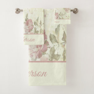 Rose Floral Rose Monogramme Shabby Chic Vert Rose