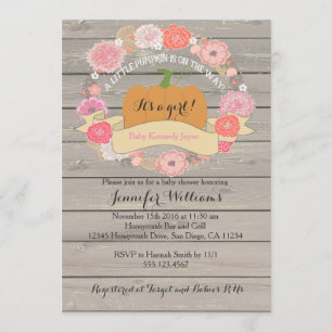 Rose Floral Rustique Bois bébé douche Invitations