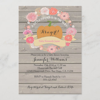 Rose Floral Rustique Bois bébé douche Invitations