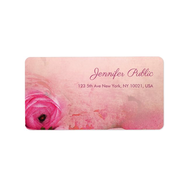 Rose Floral Script Elegante Adresse Adressaufkleber (Vorne)