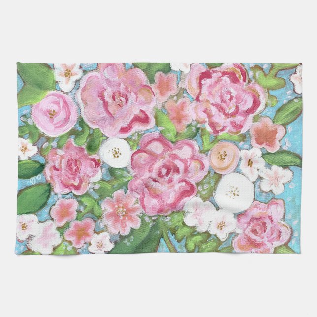 Rose Floral Spring Blooms Serviette de cuisine (Horizontal)