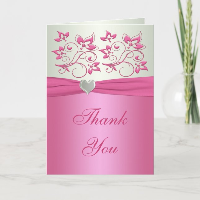 Rose floral sur pâle - carte de remerciements vert (Devant)