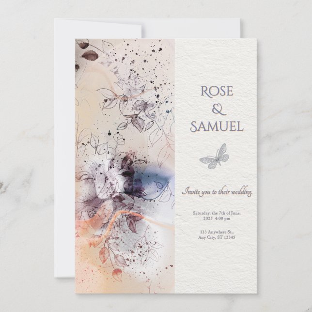 Rose Floral Tinte Elegant Textured Wedding I Einladung (Vorderseite)