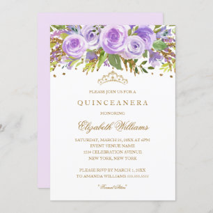 Rose Floral Violet Or Quinceanera Invitation