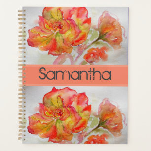 Rose Floral Watercolor Orange Peach Pink Notebook Planer