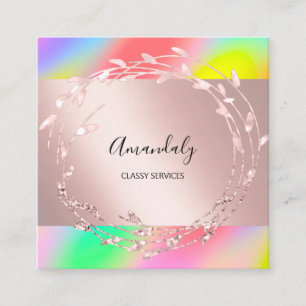 Rose Floral Wreath Paradies Holografisches Ereigni Quadratische Visitenkarte