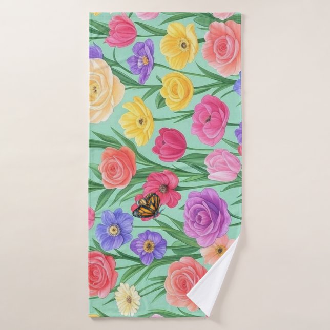 Rose florale colorée/printemps (Serviette de bain)