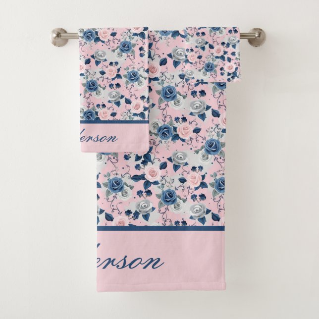 Rose florale rose bleu élégant cadeau monogramme (En situation)