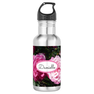 Rose Florale Rosen Vintage Garten Frau Rosa Schwar Edelstahlflasche
