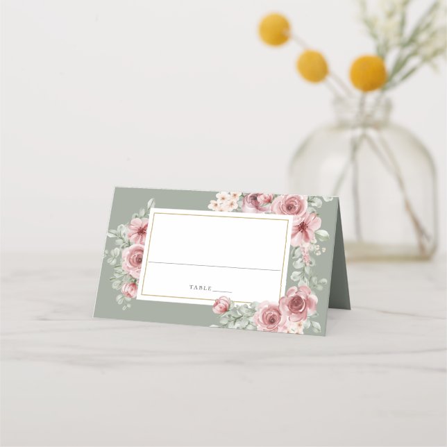 Rose Florenz Elegante Sage Green Wedding Platzkarte (Vorderseite)