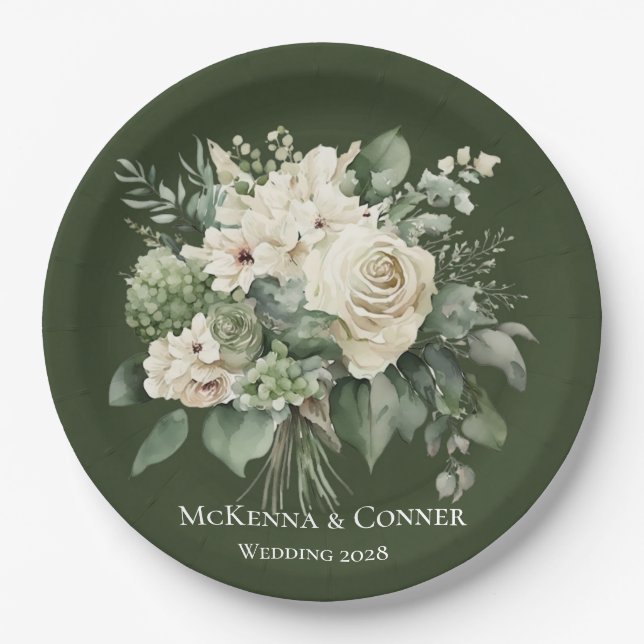 Rose Forest Green und Cream Pappteller (Vorderseite)