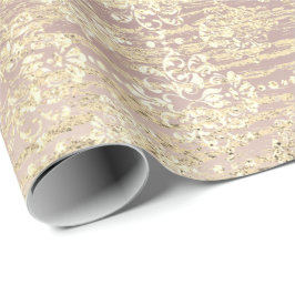 Rose Foxier Metallic Damask Gold Holzrosa Geschenkpapier