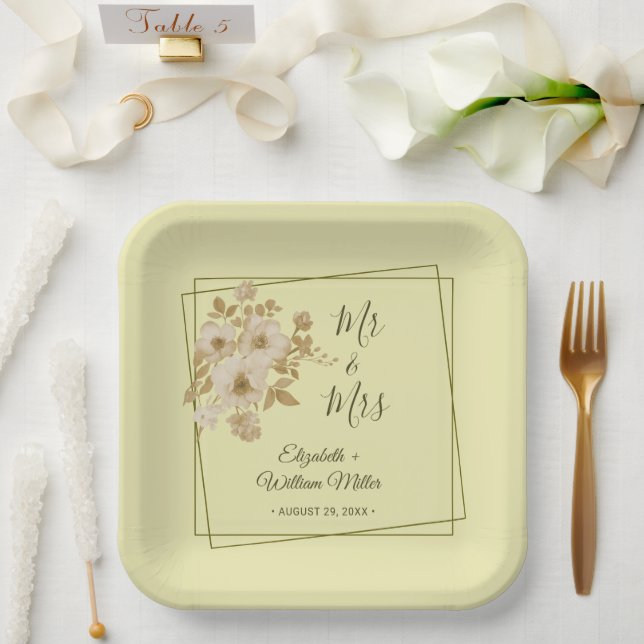 Rose Frame – Celestial Yellow Wedding Pappteller (Hochzeit)