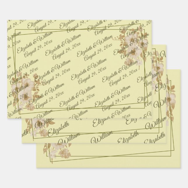 Rose Frame – Monogram Celestial Yellow Wedding Geschenkpapier Set (Set)