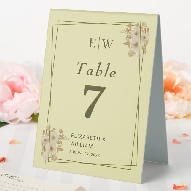 Rose Frame – Monogram Celestial Yellow Wedding Tischaufsteller (In Situ (Hochzeit))
