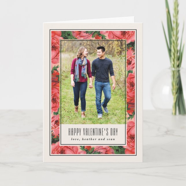Rose Frame Valentine's Day Carte photo - Ivoire (Devant)