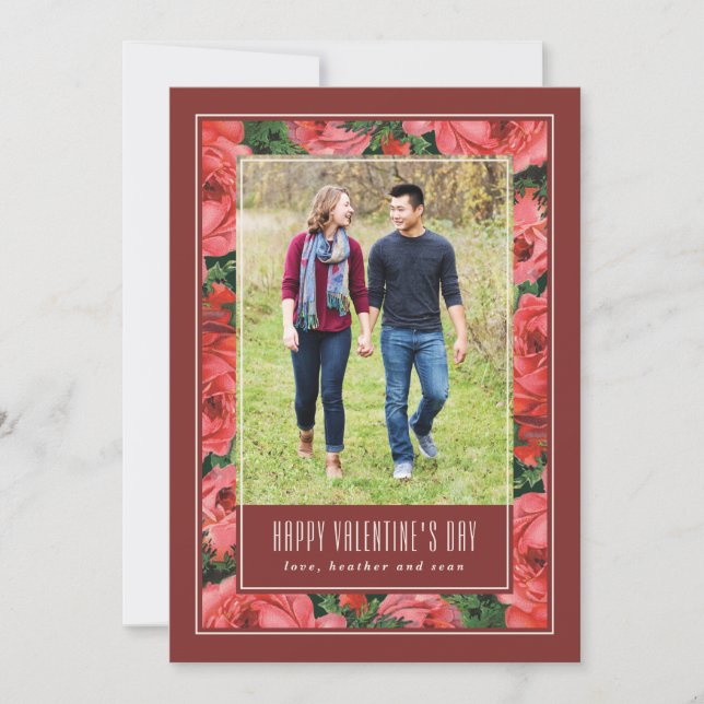 Rose Frame Valentine's Day Carte photo - Maroon (Devant)