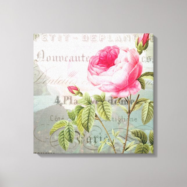 Rose Französisch Accent Shabby Premium Wrapped Can Leinwanddruck (Vorderseite)