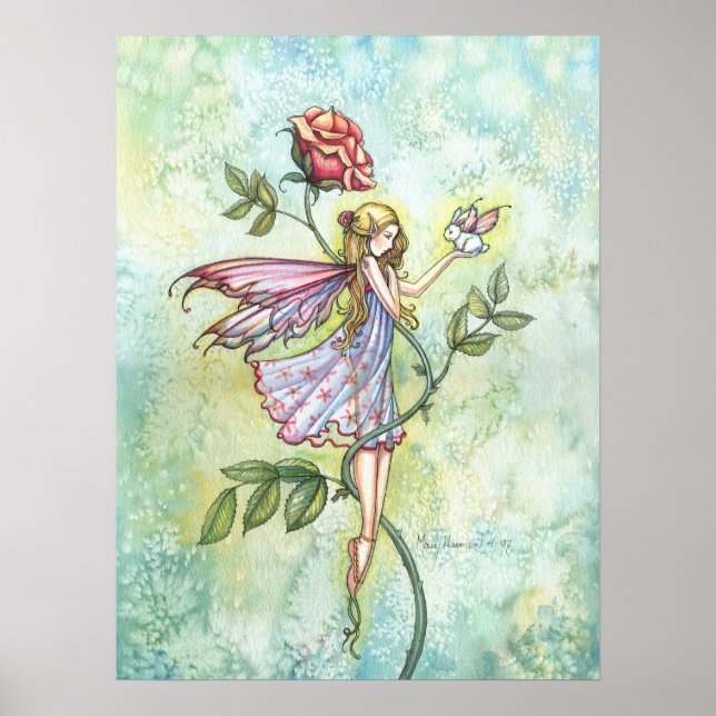 Rose Friend Blume Fairy and Bunny Art Poster (Vorne)
