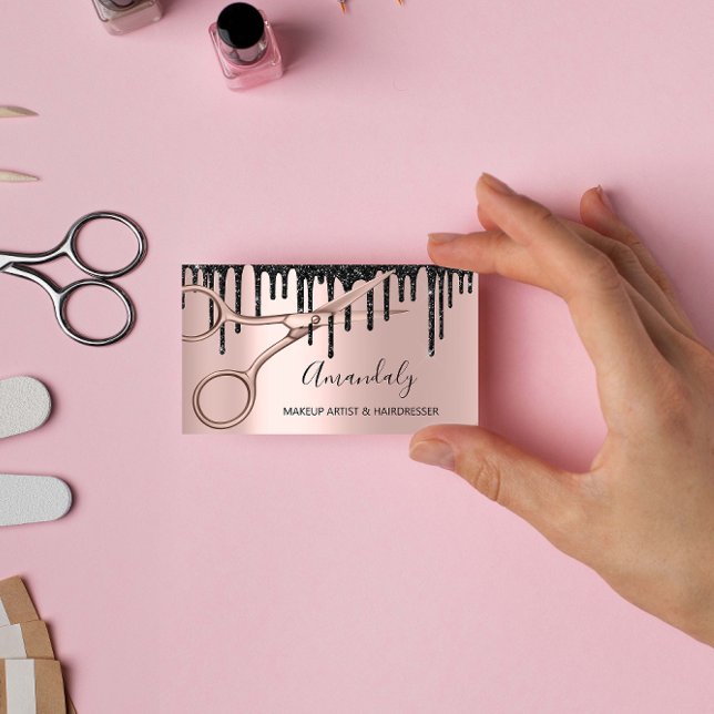 Rose Friseur Friseur Haare Tropfen Schwarz Visitenkarte (Von Creator hochgeladen)