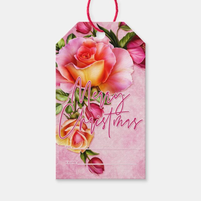 Rose Frohe Weihnachten Rosa Geschenkanhänger (Vorderseite)