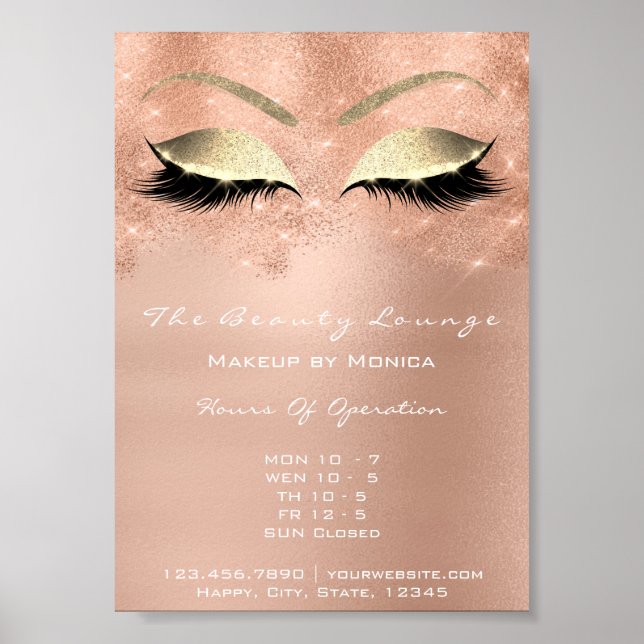 Rose Funkelnd Auge Weißer Glitzer Schönheitssalon Poster (Vorne)