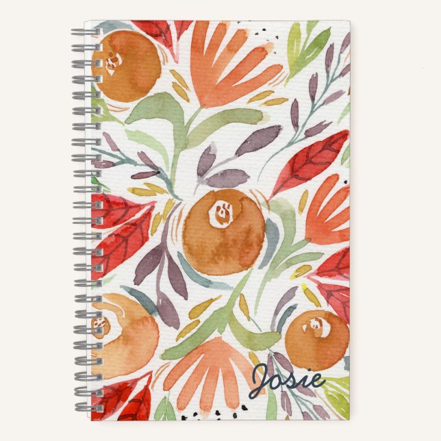 Rose für Aquarellblumen in warmen Orangen Notizbuch (Vorderseite)