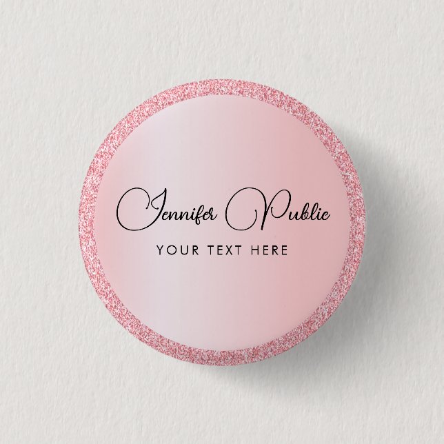 Rose für benutzerdefinierte Monogrammnamen Gold-Gl Button (Vorderseite)
