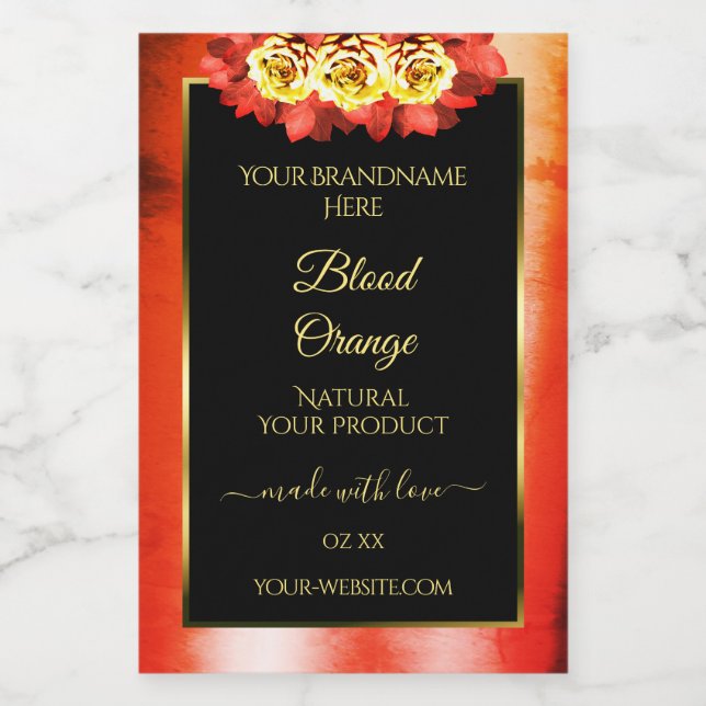 Rose für das Blumenorange Rot-Marmor Lebensmitteletikett (Einzelnes Label)