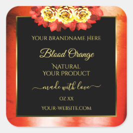 Rose für das Blumenorange Rot-Marmor Quadratischer Aufkleber