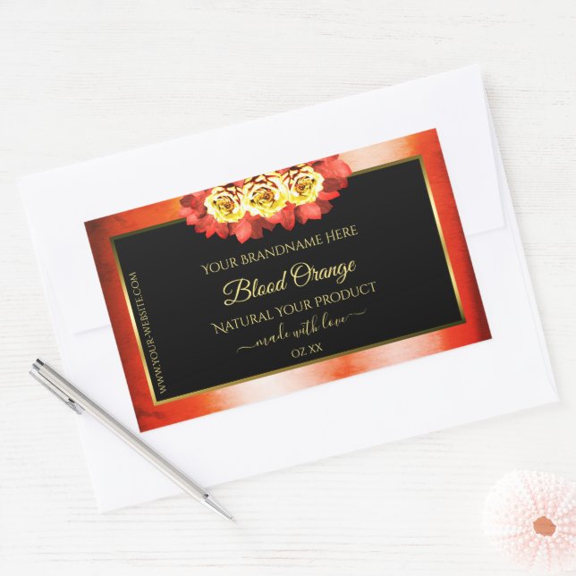 Rose für das Blumenorange Rot-Marmor Rechteckiger Aufkleber (Umschlag)