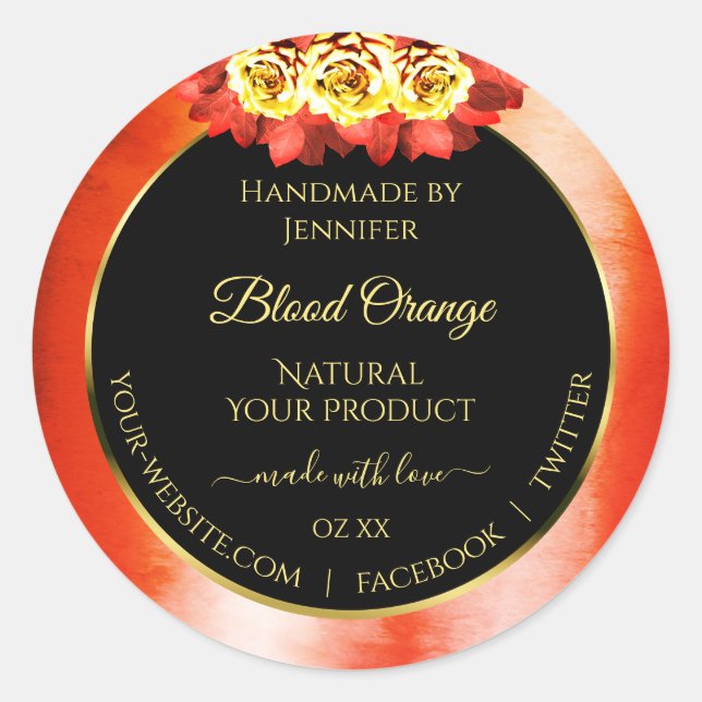 Rose für das Blumenorange Rot-Marmor Runder Aufkleber (Vorderseite)