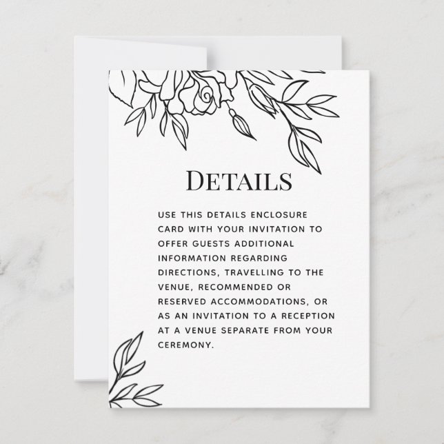 Rose für die Hochzeitsdetails für Pen und Tinte Einladung (Vorderseite)
