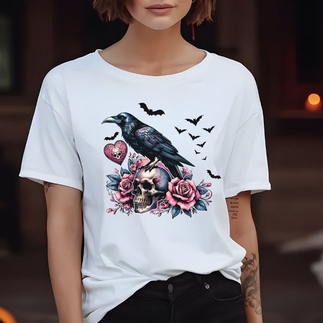 Rose für Fledermäuse, Skull & Raven, rosa T-Shirt (Von Creator hochgeladen)