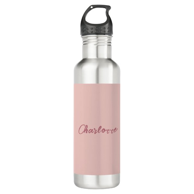 Rose für handgeschriebene Skriptnamen mit Minimali Edelstahlflasche (Vorderseite)