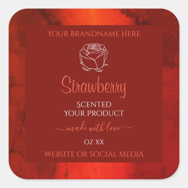 Rose für helle rote Marmormarken Quadratischer Aufkleber (Vorderseite)
