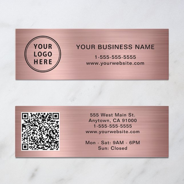 Rose für moderne Logos QR Code Mini Visitenkarte (Modern Logo QR Code Rose Gold Mini Business Card)