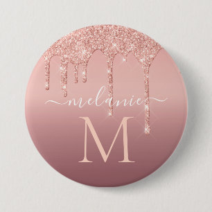 Rose für Monogramm Name Text Gold Blush Glitzer Button