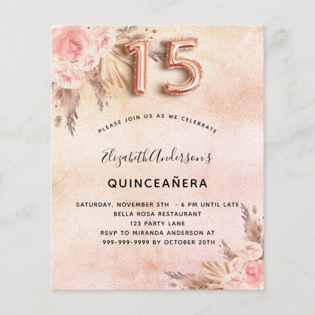 Rose für Pampas-Gras-Quinceanera-Flecken Flyer (Vorne)