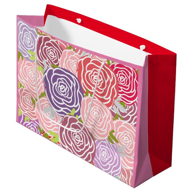 Rose für rosa und rote Farbblöcke Große Geschenktüte (Vorderseite Schrägansicht)