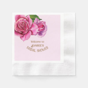 Rose für tiefrosa Aquarellfarben Brautparty Serviette