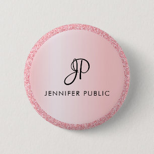 Rose für trendy Monogram-Vorlage Gold-Glitzer-Look Button